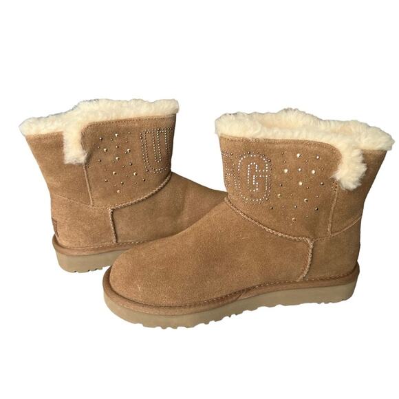 UGG Classic Gem Mini Boots In Chestnut Brown Women Size 5 - Picture 1 of 11